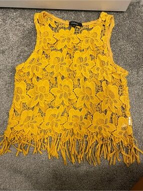 Ambiance Yellow Floral Lace Fringe Camisole
